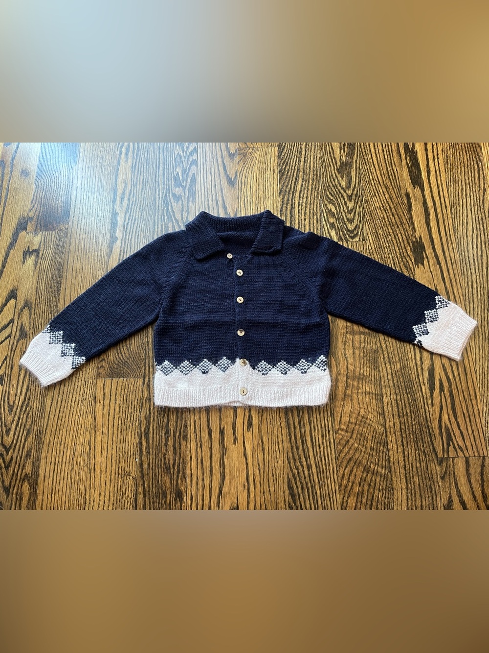 Handmade Baby Navy Blue Cream Geometric Sweater Cardigan (2-3Y) - Picture 2 of 6